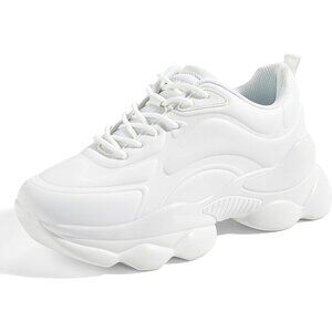 Women's White PU 90s Chunky Sneaker Sparkly Bling Rhinestone Rope Platform Shoes